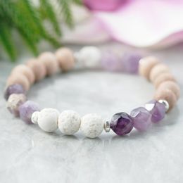 MG1077 Amethyst Healing Crystals Bracelet Essential Oil Diffuser Bracelet White Lava Stone Rosewood Bracelet Anxiety Relief Gift