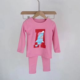 Little shark pattern children's long-sleeved shirt + pants, kids autumn and winter underwear base 00965