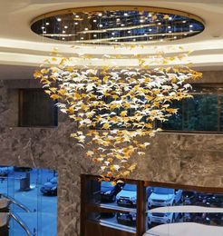 Large scale project crystal chandelier hotel chandelier villa sales lobby crystal art maple leaf decorative lamp