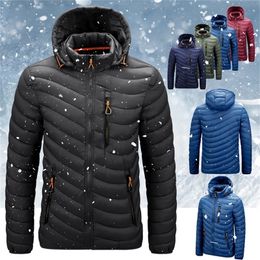 Fashion Hat Detachable Men Winter Parka Thick Warm Mens Windbreak Coat Male Hooded Down Parka Jackets Man Zipper Overcoat 201114