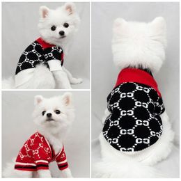 4color Dog Apparel Autumn Winter Double Letters Stripe Printed Small Sweet Wind Sweaters Coat Pet Cat Dogs Knitted Clothes Buttons Outwear Outfits