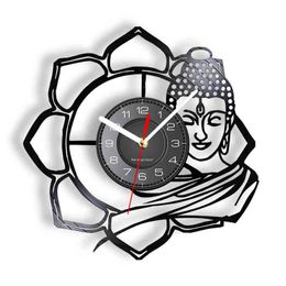 Buddha Vinyl LP Wall Clock Silent Non Ticking Timepieces Spiritual Home Decor Hindu Meditation Wall Art Re-purposed Record Clock H1230