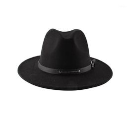 Wide Brim Hats Flat Top Jazz Hat Woolen Style Autumn And Winter Ladies European American Hat1