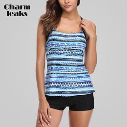 Charmleaks Tankini Set Women Swimwear Leopard Printed Swimsuits Backless Bathing Suit Beach Wear Bikini T200708
