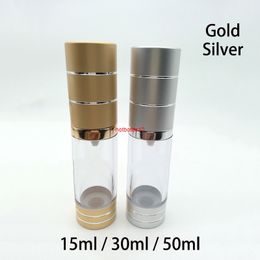 15ml 30ml 50ml Empty Airless Pump Bottle Cosmetic Makeup Lotion Foundation Cream Containers Plastic Gold Silver Free Shippingshipping