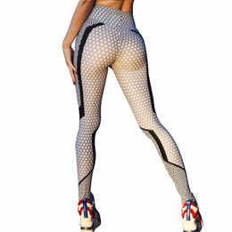 New Black And White Honeycomb Printed Women's Leggings High Waist Pants Push Up Fitness Leggings Elastic Slim Jeggings LJ201006