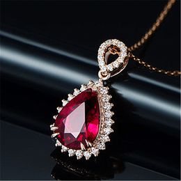 Fashion women Diamond water drop Necklace Rose gold chains woman crystal necklaces Jewellery gift will and sandy