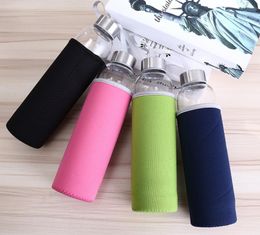 420ml 550ml Glass Water Bottle BPA Free High Temperature Resistant Glass Water Bottle With Tea Philtre Infuser Bottle Nylon Sleeve SN3596