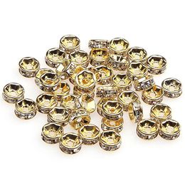 500pcs/lot Metal Alloy 18K Gold Silver Color Crystal Rhinestone Rondelle Loose Beads Spacer for DIY Jewelry Making Wholesale Price