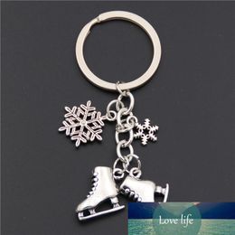 1pc Silver Colour Ice Skates Snowflake Pendant Key Ring Skating Key Chain Keychain Jewellery for Winter Gift