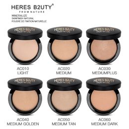 Heres B2uty Mineralize Skinfinish Yüz Pudra Makyaj Vakfı Mirrow ve Puff Doğal Uzun Yaşam Yağ Kontrol Pres Tozu Kompakt