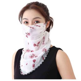 25# Full Function Cycling Biker Face Cover Scarf 2 Pack Women Sun Protection Scarf Chiffon Neck Gaiter Sun Proof Face Scarf Y1229