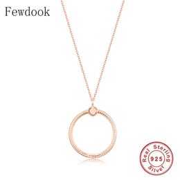 Real 100% 925 Silver Gold Colour Round O Pendant Necklace Femme Cuban Link Chain Choker Collares Trinket For Women 2020 Bijoux Q0531