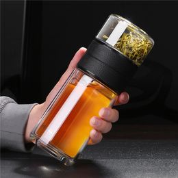 520ml 200ml Glass Water Bottle With Tea Philtre Strainer Double Wall Portable Travel Coffee Infuser Bottles Drinkware Teapot 201221