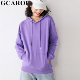 GCAROL Women Candy Colour Pocket Long Hooded Casual Cotton Blends Sweatshirt Spring Fall Winter Sports Jersey Plus Size 5 XL 201209