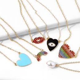 Pendant Necklaces Lips Peach Heart Pearl Rainbow Necklace Women Lady Simple Style Gold Party Fashion Jewellery