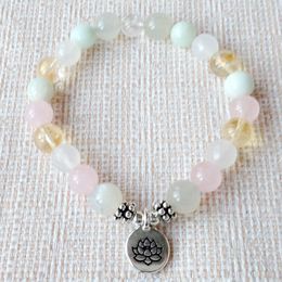 MG1231 Women`s Gemstone Mixed Bracelet Natural Quartz Mix Yoga Mala Jewellery Lotus Charm Calming Soothing Wrist Mala Bracelet