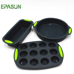 EPASUN Silicone Baking Mold Set: 3pcs Cupcake & Toast Moulds for Bread, Cake & Muffin - Nonstick Bakeware Kit with Dish, Y200618.
