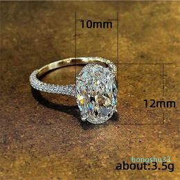 Sparkling luxury jewelry 925 sterling silver oval cut white topaz zircon diamond gem women's wedding ring gift