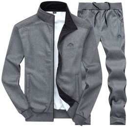 Men Tracksuits Solid Color Sportswear Autumn Men's Jacket + Pants Tracksuit Male Sweatshirt Casual 2 Piece Set Black Gray Blue LJ201124