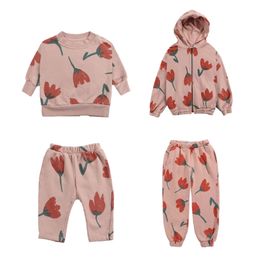 in stock Children's Suit Ins Bc Autumn Flower Series Boys and Girls Jacket Trousers Sets Baby Sweater Kid Sweatshirt 211224