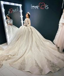Modest vestido de baile 2021 vestidos de casamento completo mangas compridas rendas frisado jóia pescoço vestidos de noiva vintage árabe plus size robes de mari187f