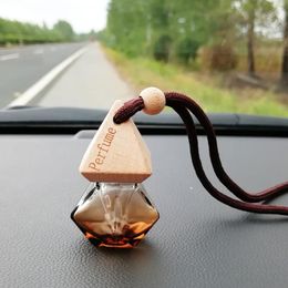 Clear Car Perfume Bottle 6ml Glass Hanging Decor Arts Air Freshener Wooden Cap Plastic Tip Empty Diffuser Rope Bottles