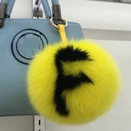 Custom 15cm Big Fluffy Bag Bugs Pompon Keychain luxury Alphabet Fox Fur Ball Pom pom Key Chain Backpack Bag Purse Charms Gift T200804