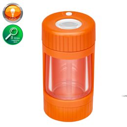 NEWSmoking Jar with Light and Grinder Transparent Sealed Storage Container Herb LED Stash Bottles for Cigarette Tobacco Kitchen Usag RRF1300