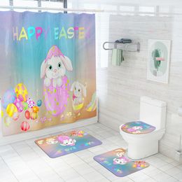 Easter Shower Curtain Personalised Waterproof Fabric Shower Curtains with Rug and Hooks Customised Matching Curtain Sets