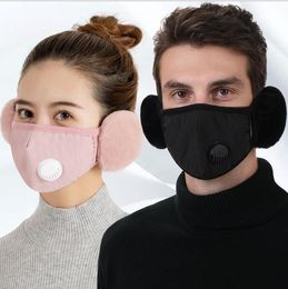 2 In 1 Valve Mask Winter Keep Warm Earmuffs With Plush Bicycling Ear Protective Mouth Cover Thick Ductpoof Anti-cold Face Masks LSK1889