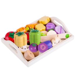 Magnetic Wooden Fruit and Vegetable Combination Cutting Kitchen Toy Set Children Play & Pretend Simulation Playset Kids Fun LJ201007