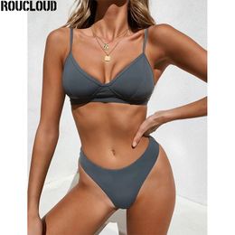 2020 Women Swimwear Bikini set Push Up High waist Solid Beach Bathing Suit Brazilian Thong Swimsuit Bikini Swim Suit femme T200708