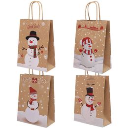 goodie bag packaging UK - Christmas Kraft Paper Packaging Bag Merry Christmas Goodie Bags DIY Gift Snowman Printed Portable Paper Bag with Handle