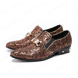 Men's Fashion Nightclub Stage Costume Shoes for Men Oxford Shoes Gold Sequin Celebrate Dress Shoes