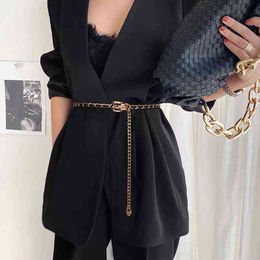 Dress Belt Simple Versatile Fashion Women Leather Belt Thin Skinny Gold Metal Waistband Belt Waist Chain Dress Accessories G220301