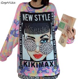 Luxury Beading Hoodies Women Clothes Casual Tops Girl Cartoon Printed Sweatshirt Friends shirts Fashion Kawaii Tops T200904