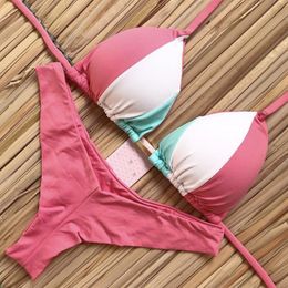 2019 New Women Two-Piece Brazilian Bikini Thong Swimsuit Push Up Swimwear Halter Bikini Bathing Suits T200708