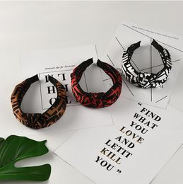 2021 Wide English letter headband hair hoop for women fashion top knotted hairband soft cloth head wear elastic cross-head hair accessories