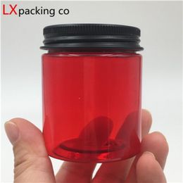 50 pcs Free Shipping 30 40 80 g transparent red plastic bottles jar 47 diameter black aluminium lid Cosmetic container bank