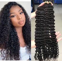 4PC Top Quality Deep Wave Brazilian Indian European Virgin Human Hair bundle With Closure 4x4