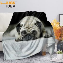 HUGSIDEA 3D Lovely Pug Print Warmth Throw Blanket Super Soft Sherpa Fleece TV Blankets On Sofa Travel Bedding Kid's Bedspread 201130