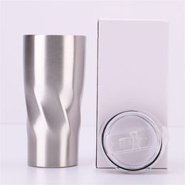 20oz/600ml 30oz/900ml Water Mug Twisted Tumbler Thermal Cup 18/8 Stainless Steel 2-Wall Insulated Vacuum Slide Lid With Silicone Bottom Sticker