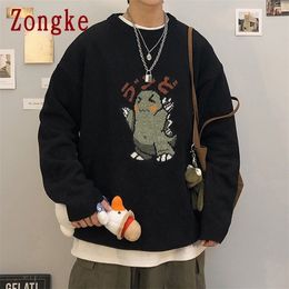 Zongke Black Knitted Sweater Men Winter Mens Clothes Pullover Mens Sweaters Harajuku Sweater Little Monster Print M-3XL 201119