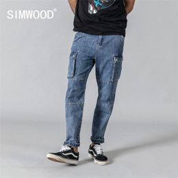 Spring SIMWOOD New Cargo Jeans Men Fashion Hip Hop Spliced Street Wear Ankle -length Denim Pants Loose Trousers 190332 201111