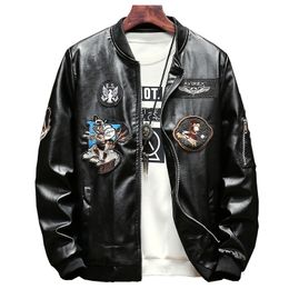 Spring bomber jacket men MA-1 military biker leather jacket mens printed pilot coats leather jackets male slim fit baseball coat 201104