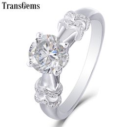 Transgems Engagement Gold Ring for Women 14K 585 White Gold Center 2ct F Color VVS Gemstone with Accents Y200620