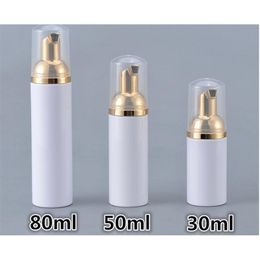 10pcs 30/50/80ml Plastic Foaming Bottle Soap Mousses Liquid Dispenser Froth Shampoo Lotion Bottling Foam Bottles With Gold Pump 201013