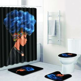 Carpet Bathroom Foot Pad African Woman Bath Mat and Shower Curtain Set Four-piece Suit PVC Toilet Toilet Seat Covers Home Decor T200711