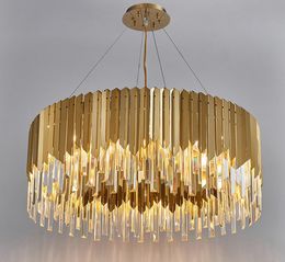 Modern Led Chandelier for Living room Bedroom Gold Round Stainless Steel Crystal Kitchen Hanging Light Fixture